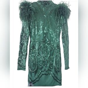 Green Sequin Long Sleeve Dress